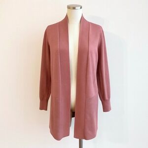 Magaschoni Womens Cardigan Sweater Large Coral Open‎ Front Pockets Knit Casual